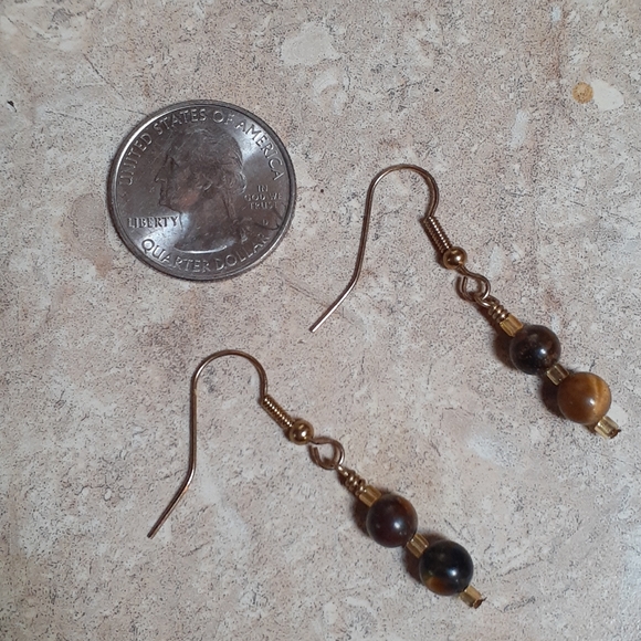 NWT Handcrafted Tiger's Eye & Gold Beads Earrings - Picture 3 of 7